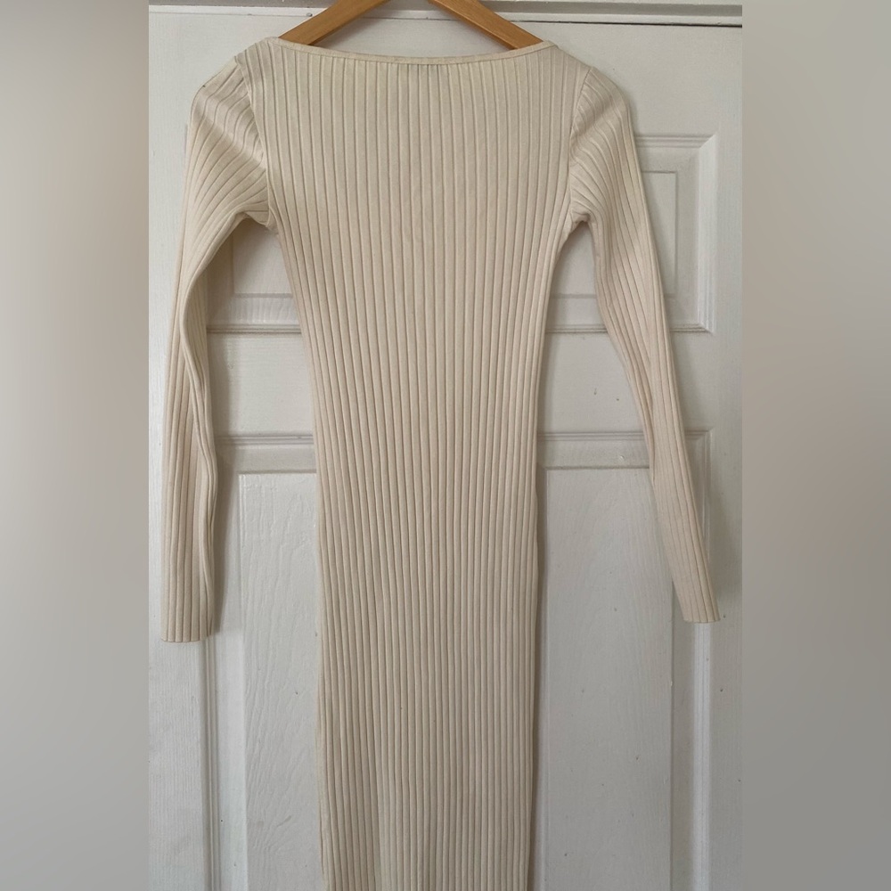 Zara Cream Ribbed Knit Dress - Picture 4 of 5